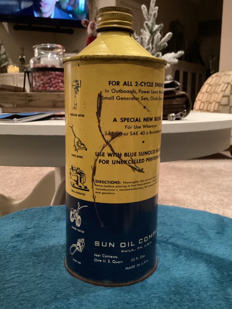 Sunoco Blue Diamond Outboard Motor Oil Empty 1 Quart Can