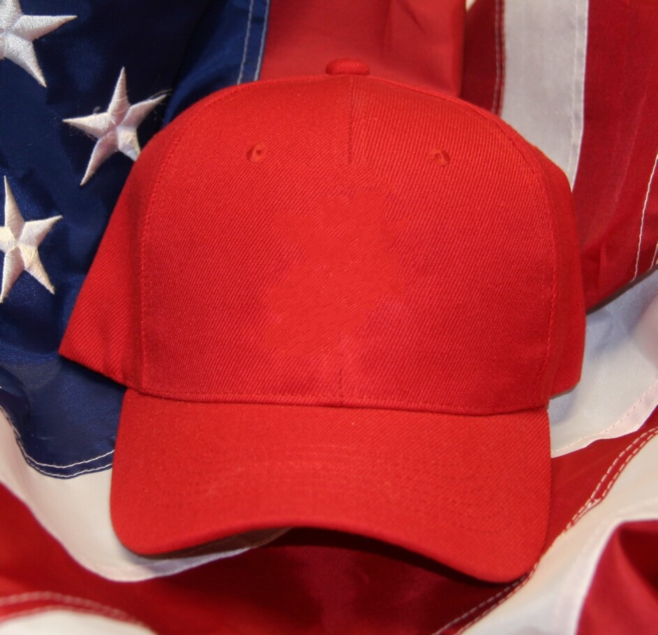 VIP BLANK HAT RED COLOR ADJUSTABLE POLYESTER ONE SIZE FITS ALL MADE IN US
