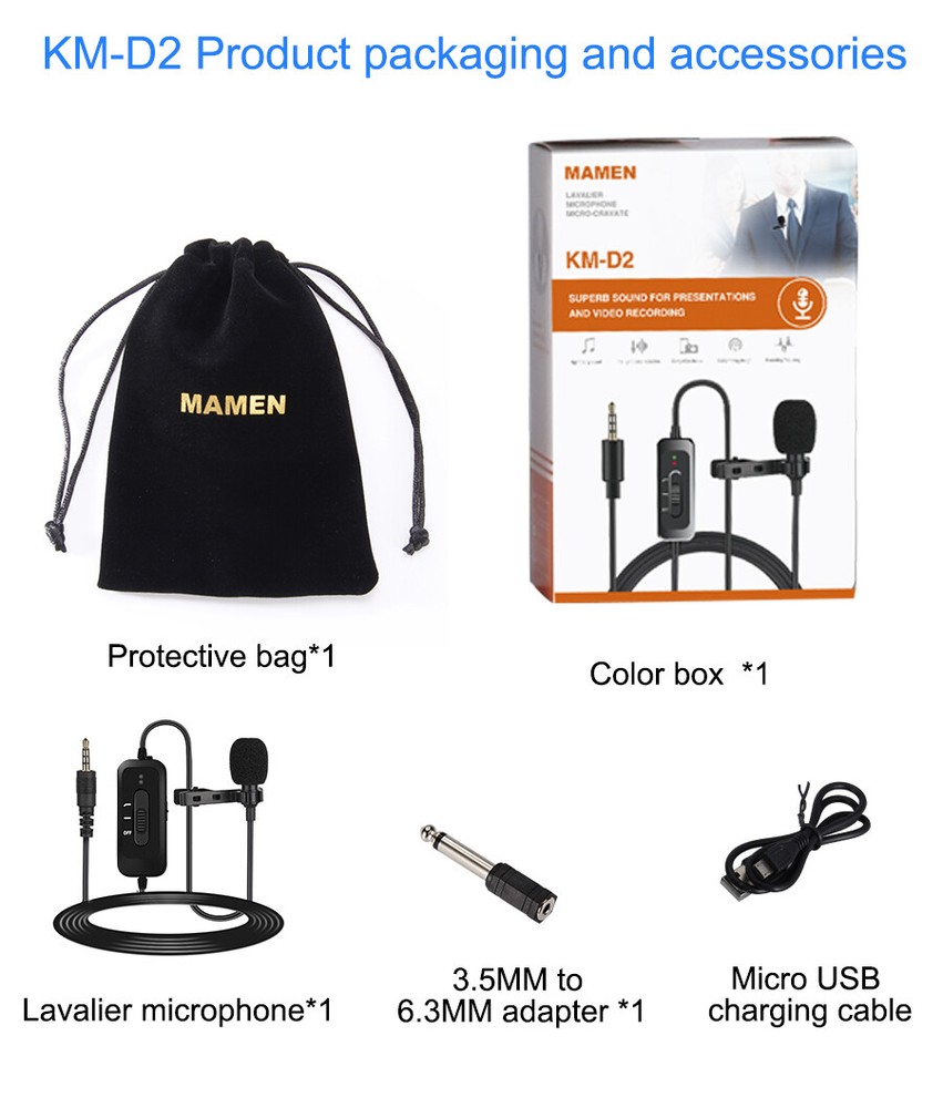 Lavalier Microphone Mamen Professional Mini Lapel Microphone KM-D2