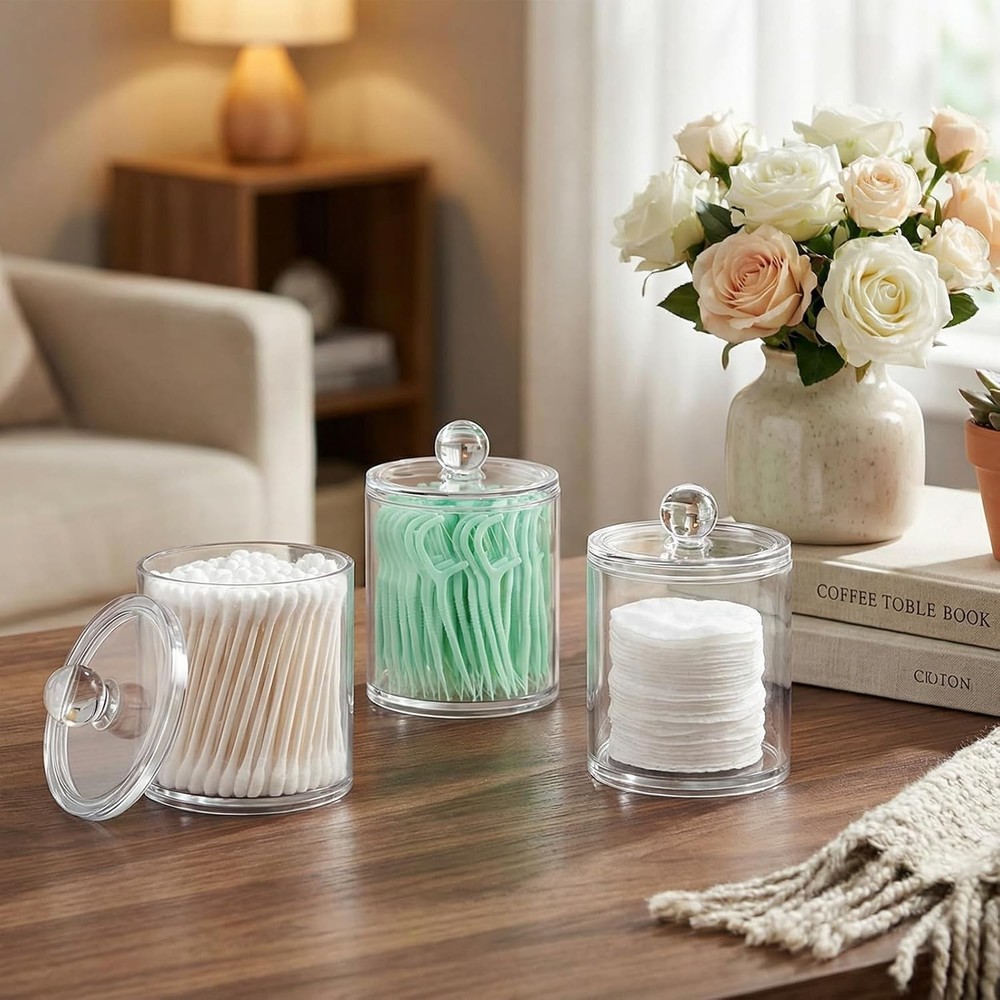 Versatile Acrylic Canisters with Labels - Perfect for Vanity or Kitchen Storage