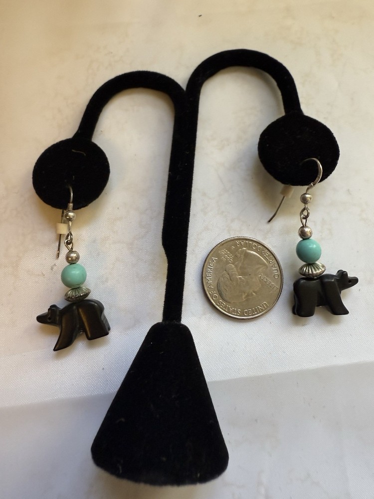 Vintage Native American Jet Bear Earrings