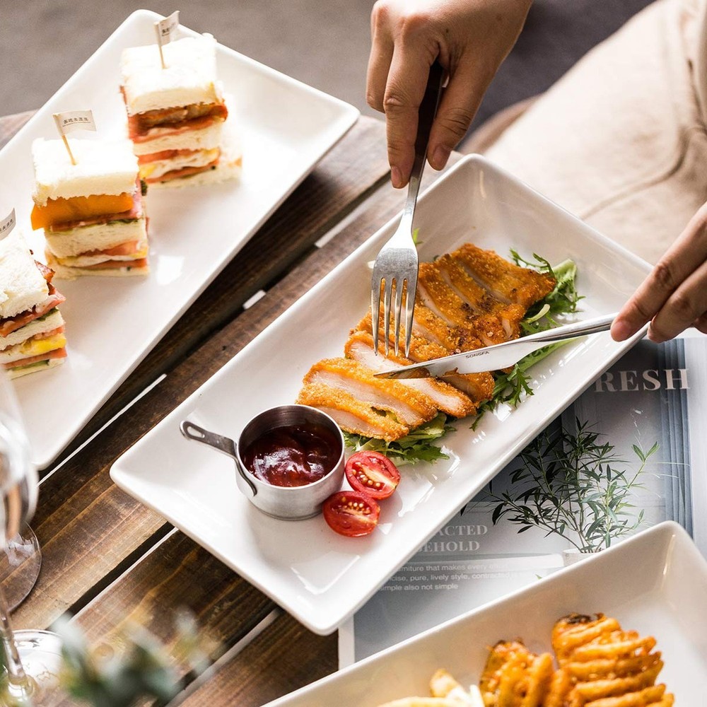 YHOSSEUN Porcelain Serving Platters Rectangular Trays White Serving Platters ...