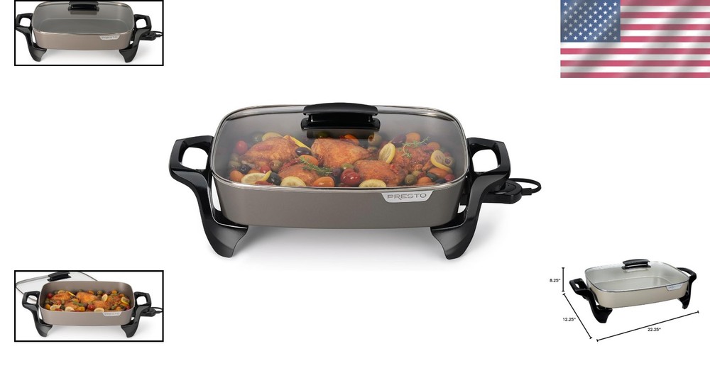 16-Inch Grey Ceramic Electric Skillet: Versatile & Programmable Cooking Solution