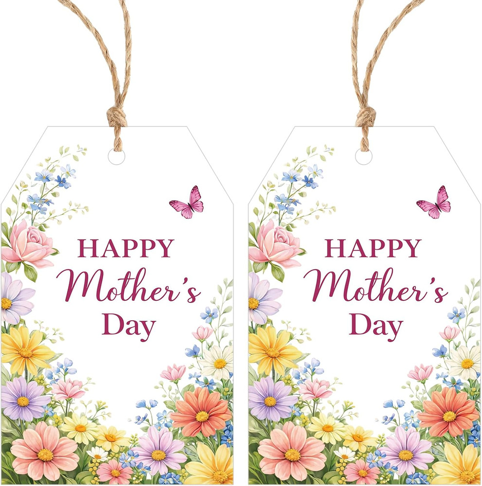 Floral Butterfly Gift Tags for Mother's Day - 50 Personalized Tags with String