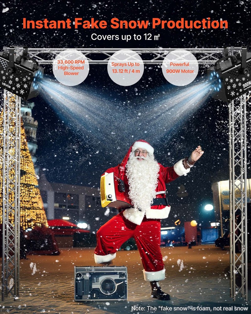 VEVOR Snow Machine 900W Handheld Hanging LED Snow Maker Wireless Remote Control