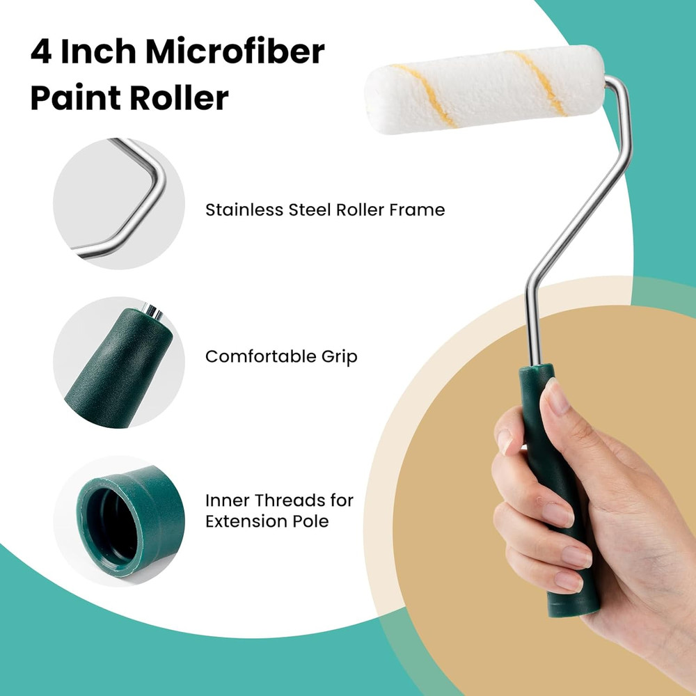 Paint Roller Covers, 40 Pack, 4 Inch 3/8" Nap Mini Microfiber Roller Covers Set