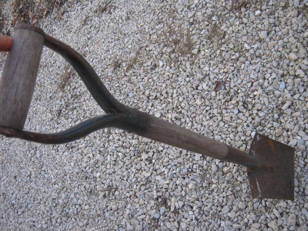 Rusty Original Vintage Primitive Blue Flat Head Shovel D Handle 39" long