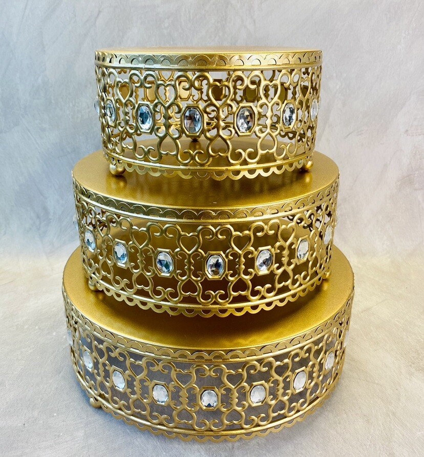 Set 3 8" / 10"/ 12" Cake stand riser Gold