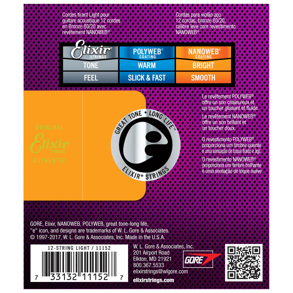 Elixir NANOWEB 80/20 Bronze Acoustic — 12-String 11152 Light .010-.047