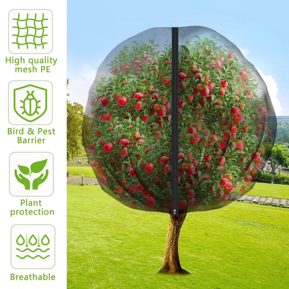 10.8 x 9.8 Ft Black Large Fruit Tree Netting with Zipper and Drawstring, Brea...