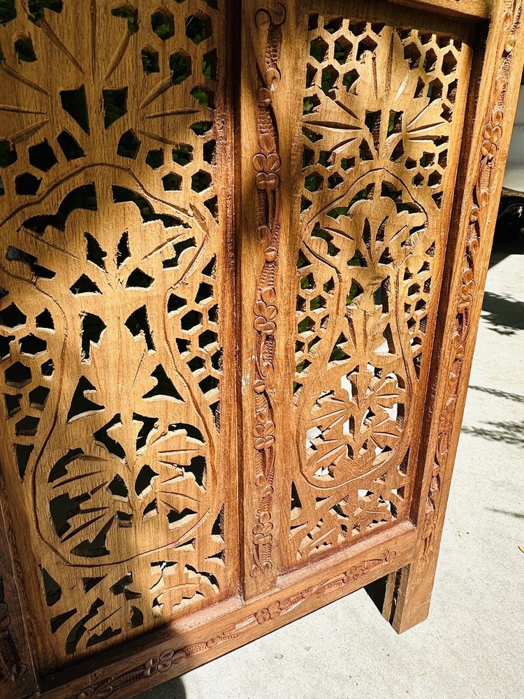 Vintage Boho Teak Room Divider 3 Panels
