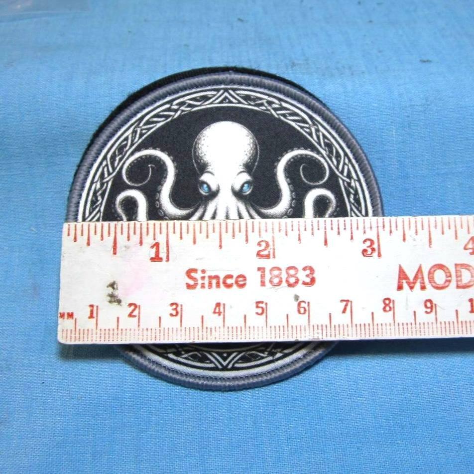 Kraken Octopus Tactical Patch Black Morale Patch Hook & Loop Patch 4" x 4"