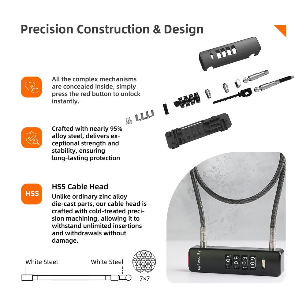 Combination Bike Lock Cable 2 ft, 4 Digit Combination Lock Outdoor, Small Com...