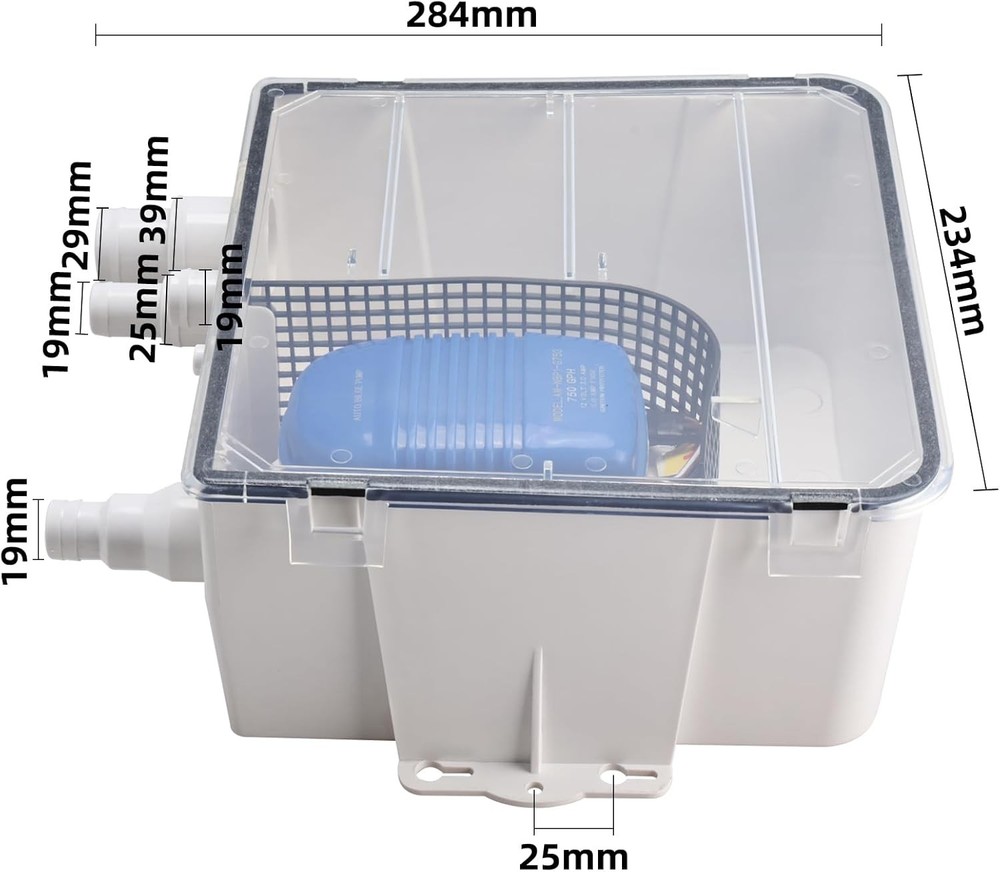 12V 750GPH Shower Sump Pump Marine Boat Multi-port Inlet Drain Kit System