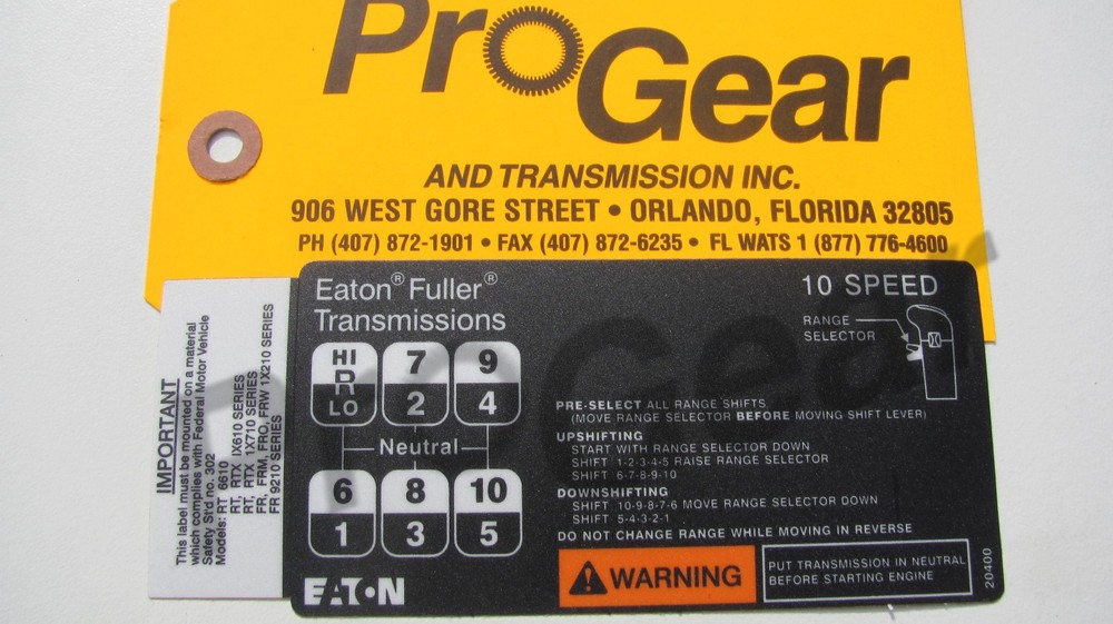 10 Speed Eaton Transmission Direct Shift Pattern 20400 Decal Conventional "H"