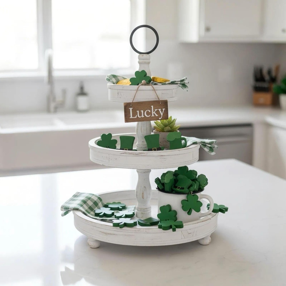 60 PCS St. Patrick's Day Mini Wooden Flatback Decorations, Double-Sided Green