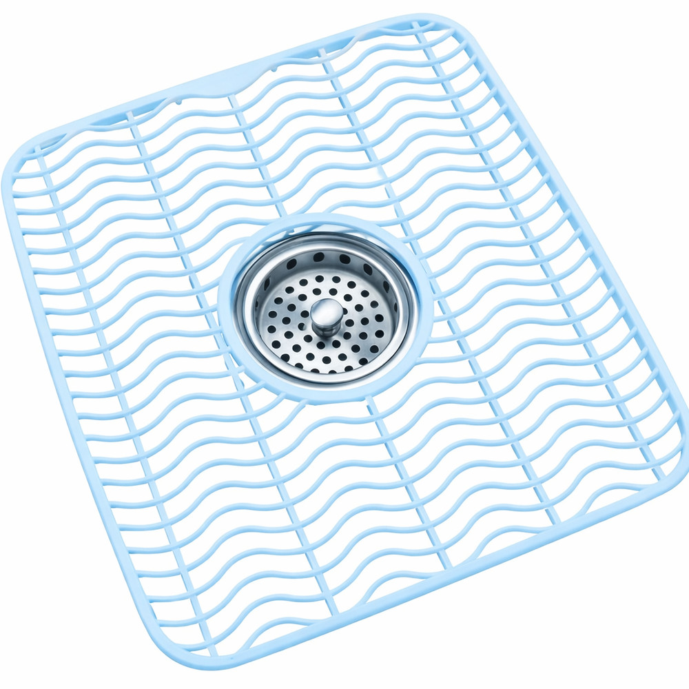 2 Pack Sink Protector Mat 12 x 11 Plastic with Center Drain Cutout Light blue