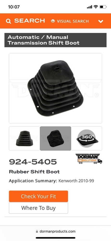 Dorman HD Solutions Shift Boot 924-5405 1pc Black Rubber Kenworth Shift Boot