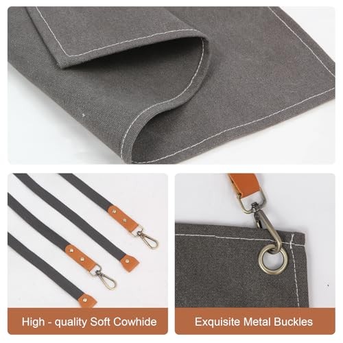 Multi-Functional Men's Tool Apron, Multi-Pocket Canvas Apron, Dark Grey