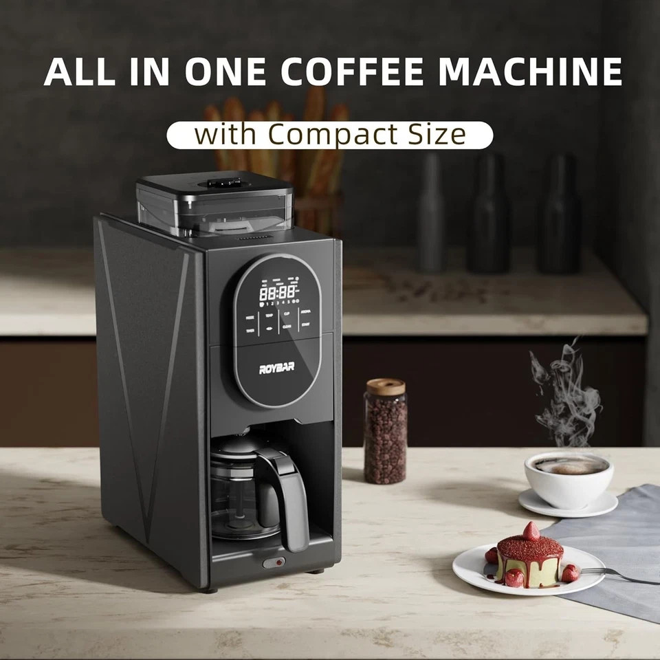 Coffee Maker with Grinder, Programmable Hot and Cold Coffee Maker with 22 oz Gla