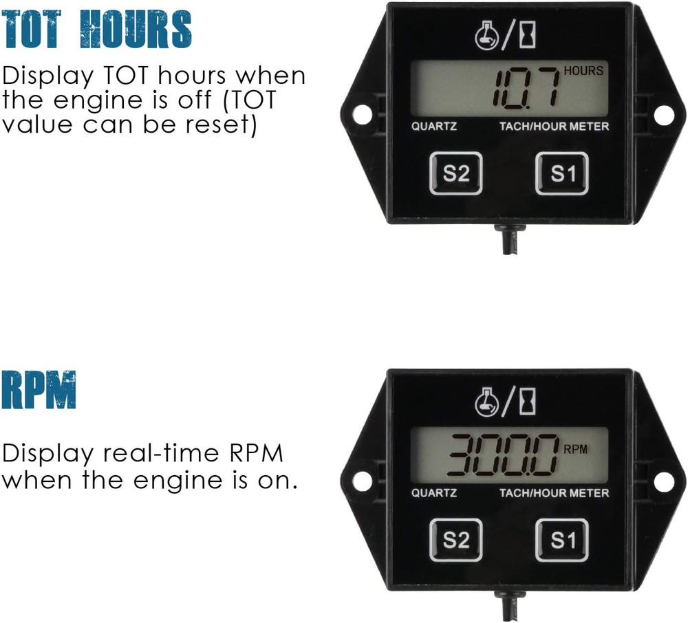 Digital Hour Meter Tachometer, Maintenance Reminder, Battery Replaceable, Automa