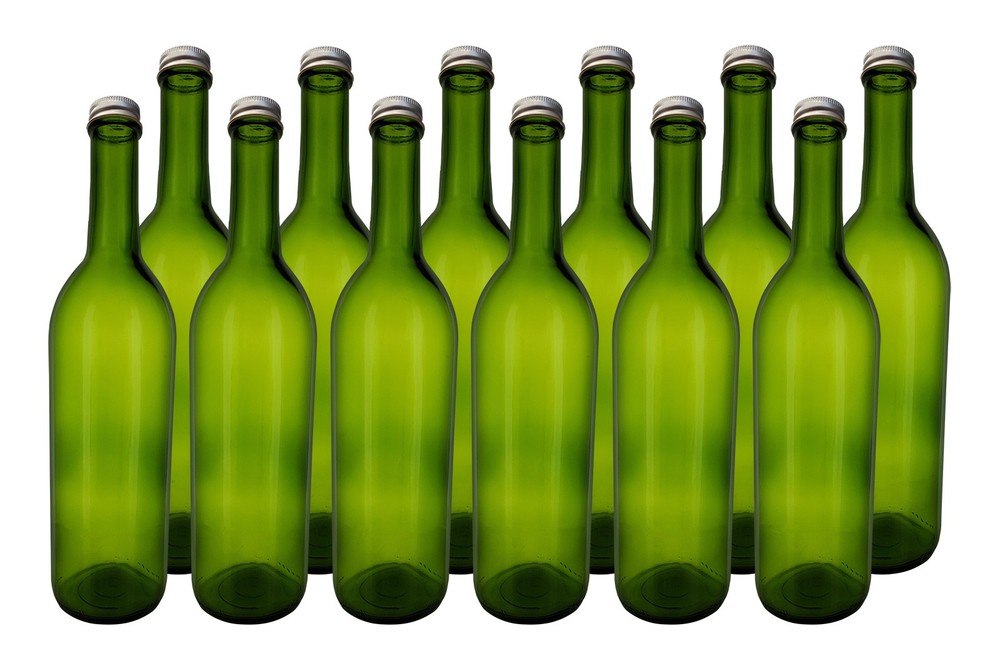 Home Brew Ohio 750ml Green Screw Cap Wine Bottles w/28mm Silver Metal Screw Caps