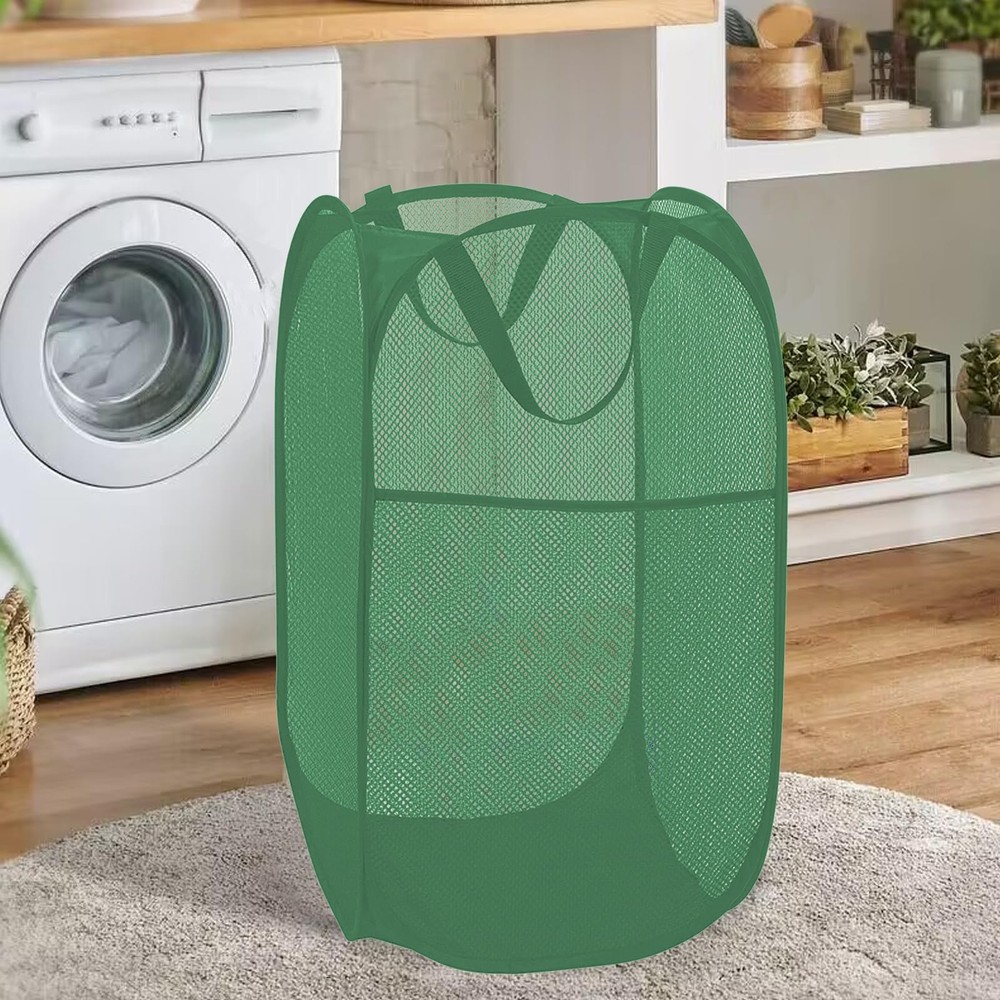 Deluxe Strong Mesh Pop up Laundry Hamper Basket with Side Pocket for Laundry