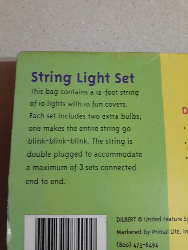 Vintage Primal Lite Fun Lights Dilbert 12ft