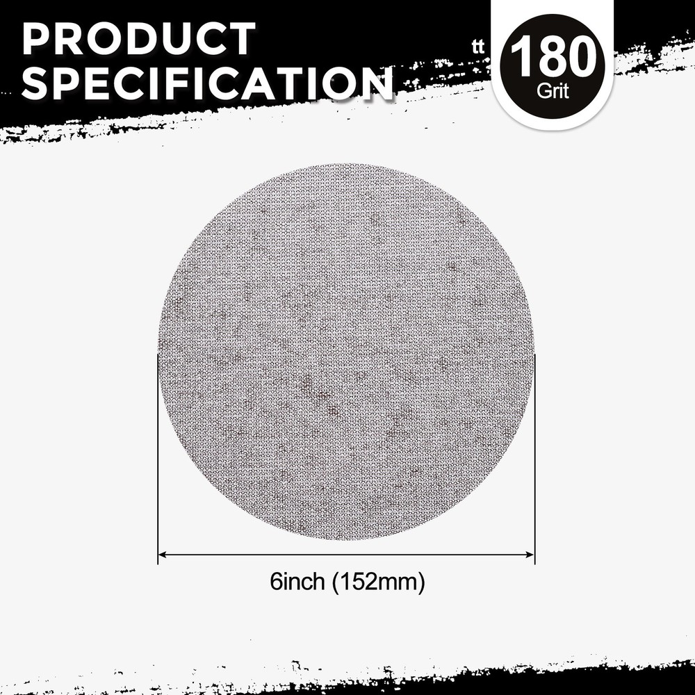 5 Pcs 6 Inch 180 Grit Hook and Loop Grid Sanding Discs
