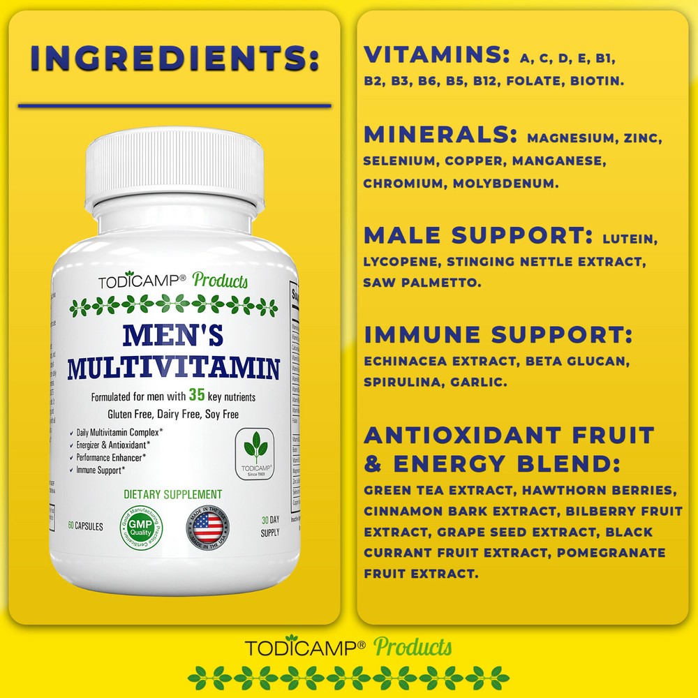 Men's Multivitamin & Mineral Complex, Blended Male Support Complex by Todicamp
