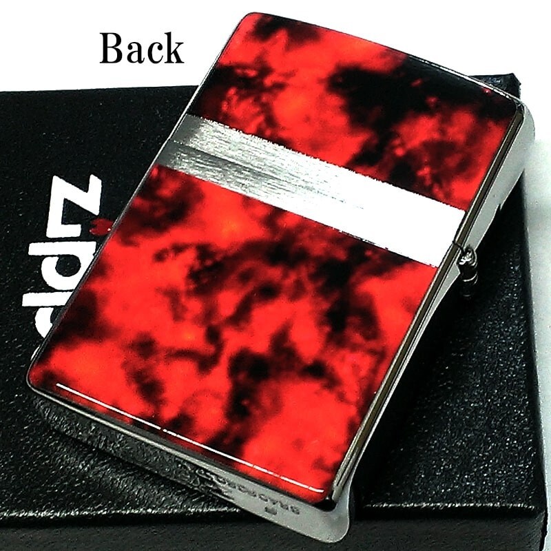Zippo Red Marble Logo Silver Etching Double Sided Processing Lighter Regular
