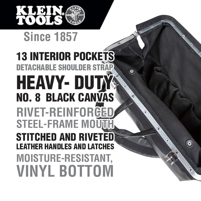 Klein Tools Deluxe Tool Bag, Black Canvas, 13 Pockets,