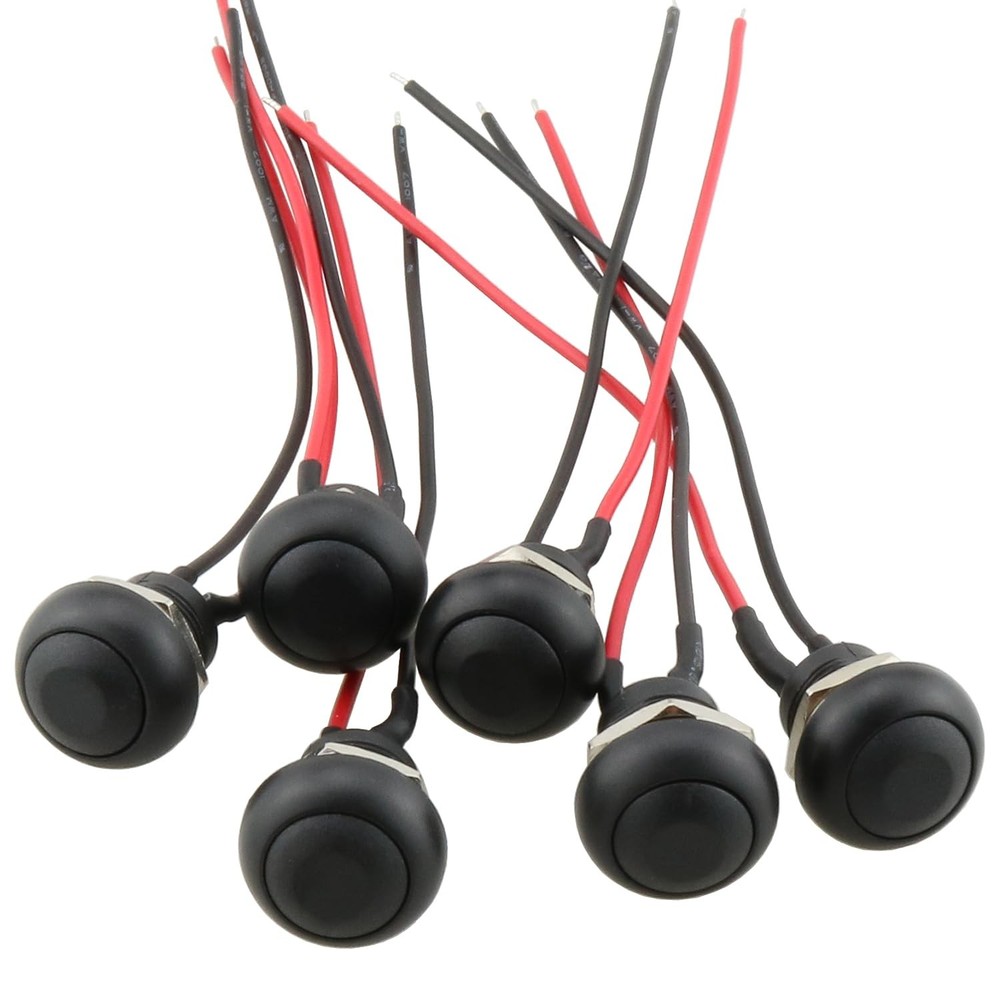 12mm Momentary Push Button Switch DGZZI 6PCS DC 12V 3A Black Mini Round black
