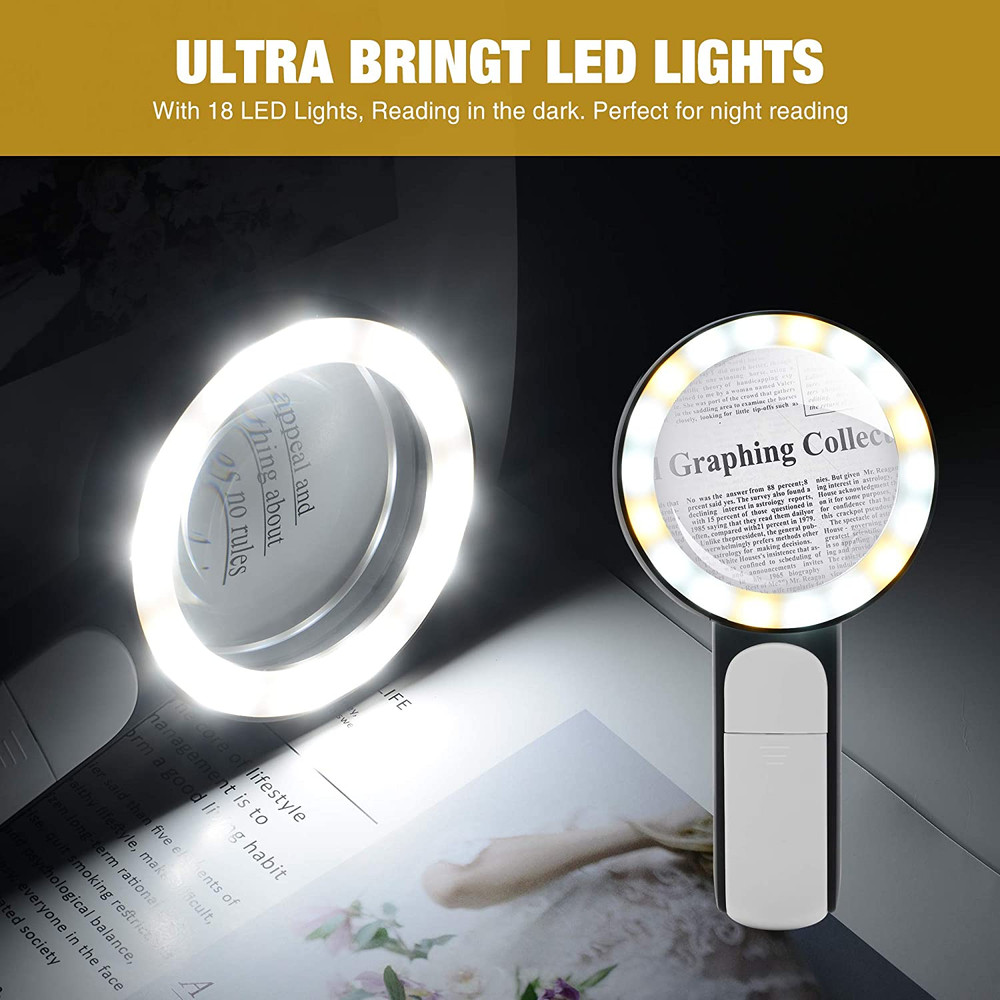 30X Handheld Magnifying Glass with 18 LED Lights – 3 Light Modes