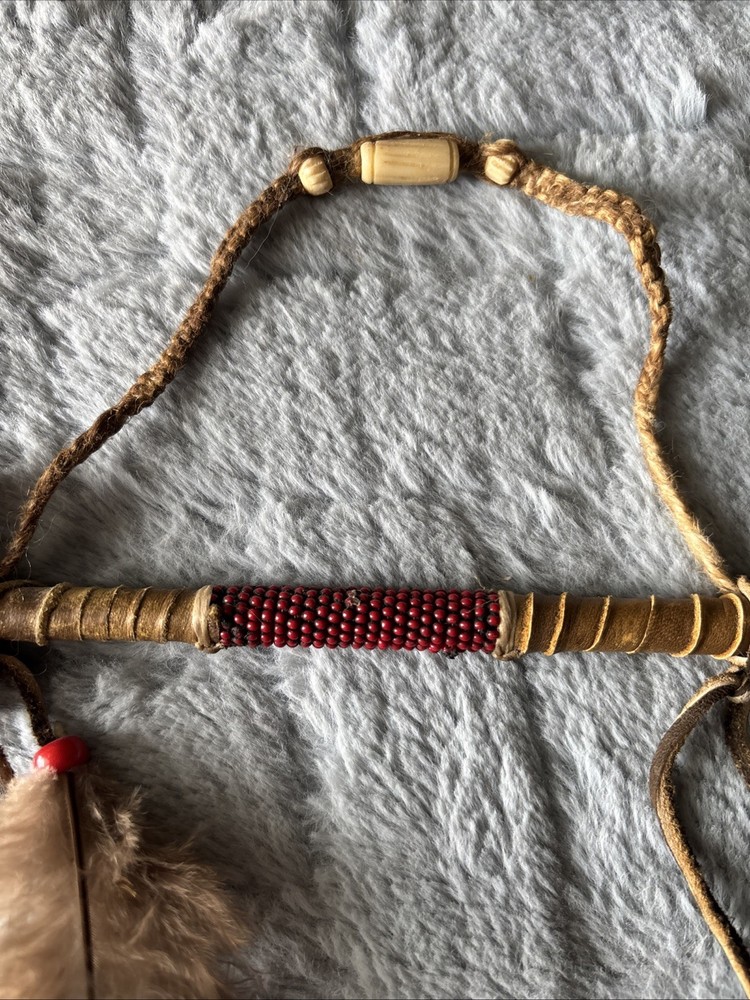 Native American Beaded Antler Peace Pipe EUC