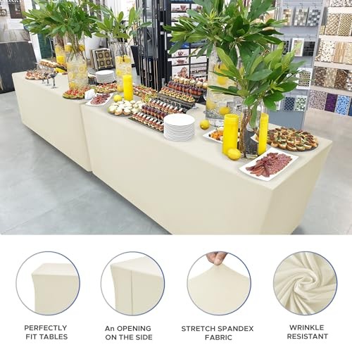 Spandex Fitted Table Clothes Pack - 48 x4 Inch - Rectangle 4FT 2 Beige