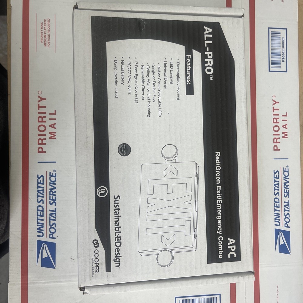 NEW- APLX7RG ALL-PRO EXIT/EMERGENCY Combo LED EXIT SIGN - RED & GREEN LETTERING
