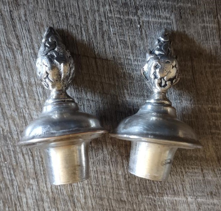 THREE Antique Silverplate Flame-Shaped CANDLEABRA FINIALS Two Matching
