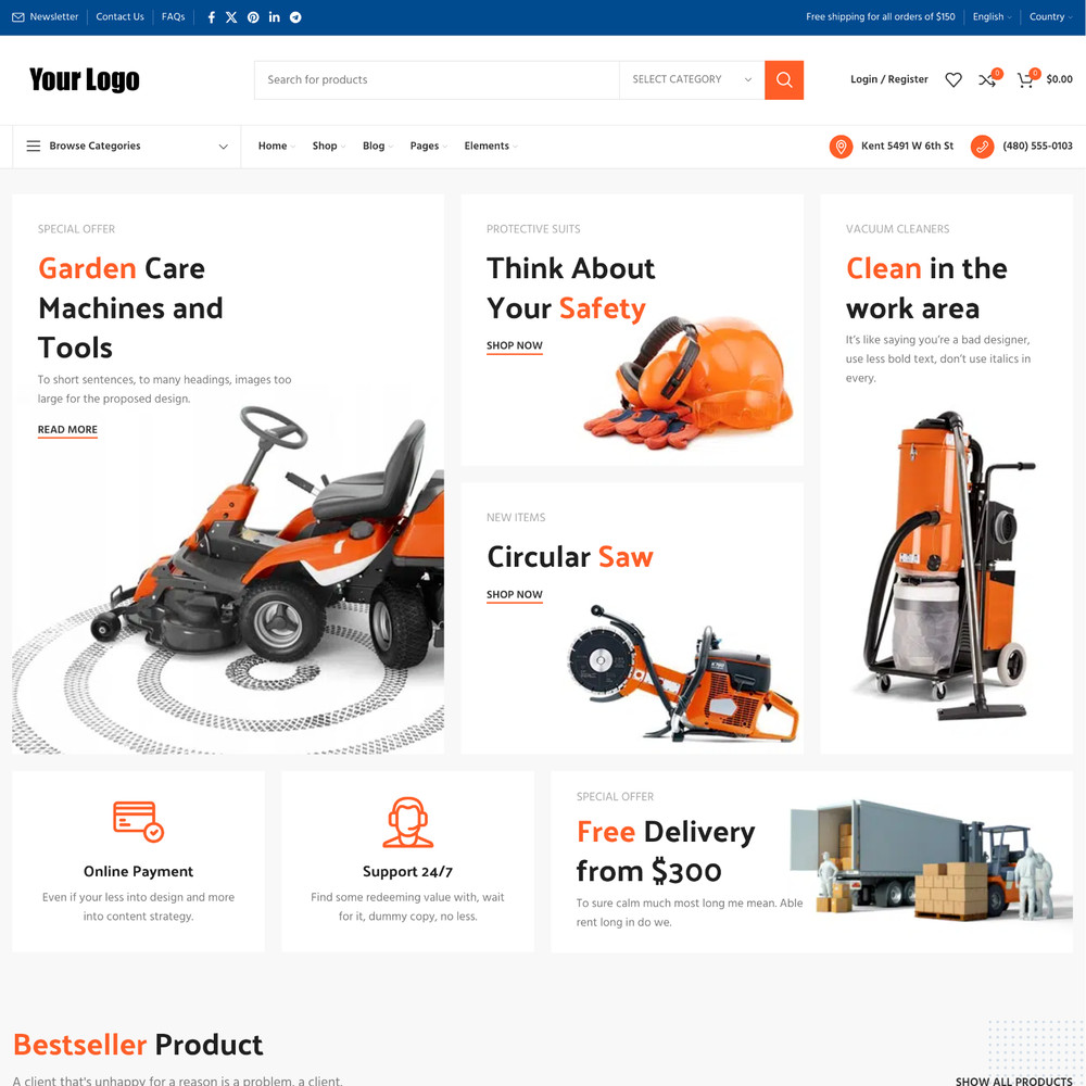 Tools Shop Website Design with Free VPS Web Hosting and Installation
