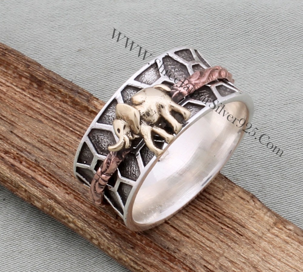 Solid 925 Sterling Silver Fidget Elephant Spinner Anxiety Ring Gifts For Her