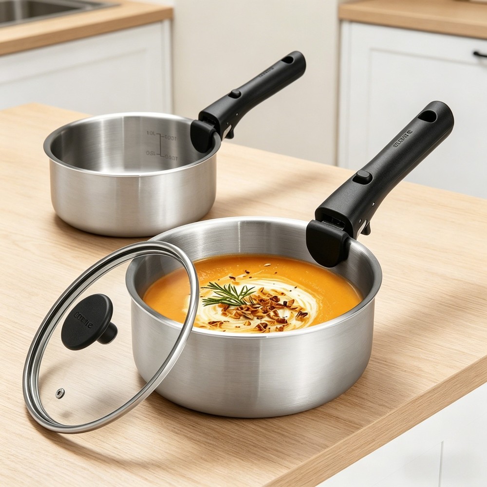 NIB Carote 4Pcs Stackable Saucepan Set Induction Ready Detachable Handle