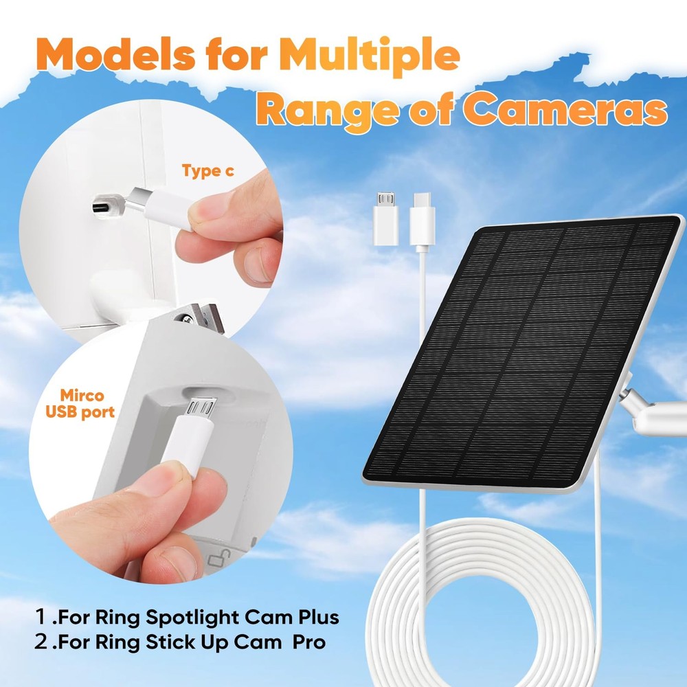 Solar Panel Security Camera Compatitable with Ring Solar Spotlight Cam/Pro/Pl...