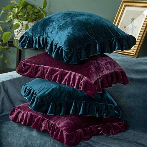Velvet Throw Pillow Cover Soft Decorative Luxurious Solid Square Amaranth