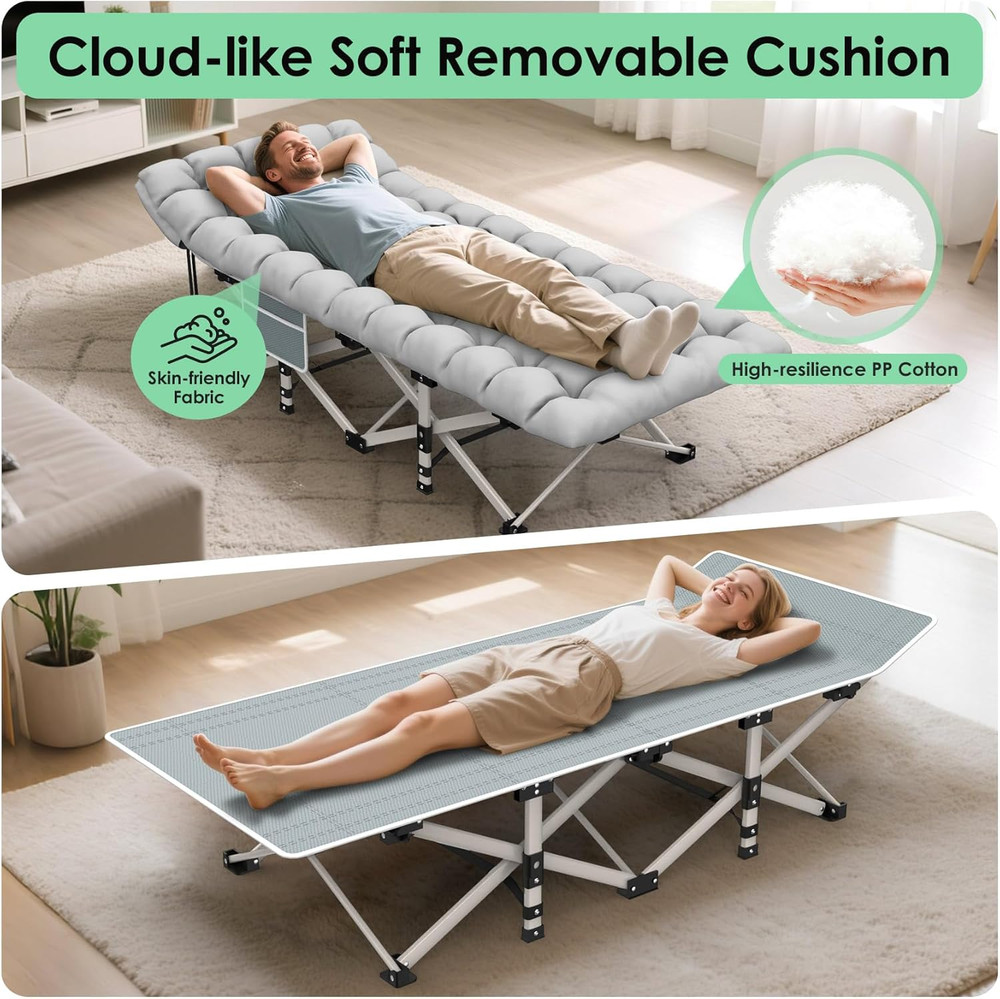 Camping Cot, Folding Camping Cot Bed for Adults Sleeping 1200D Double Layer Oxfo