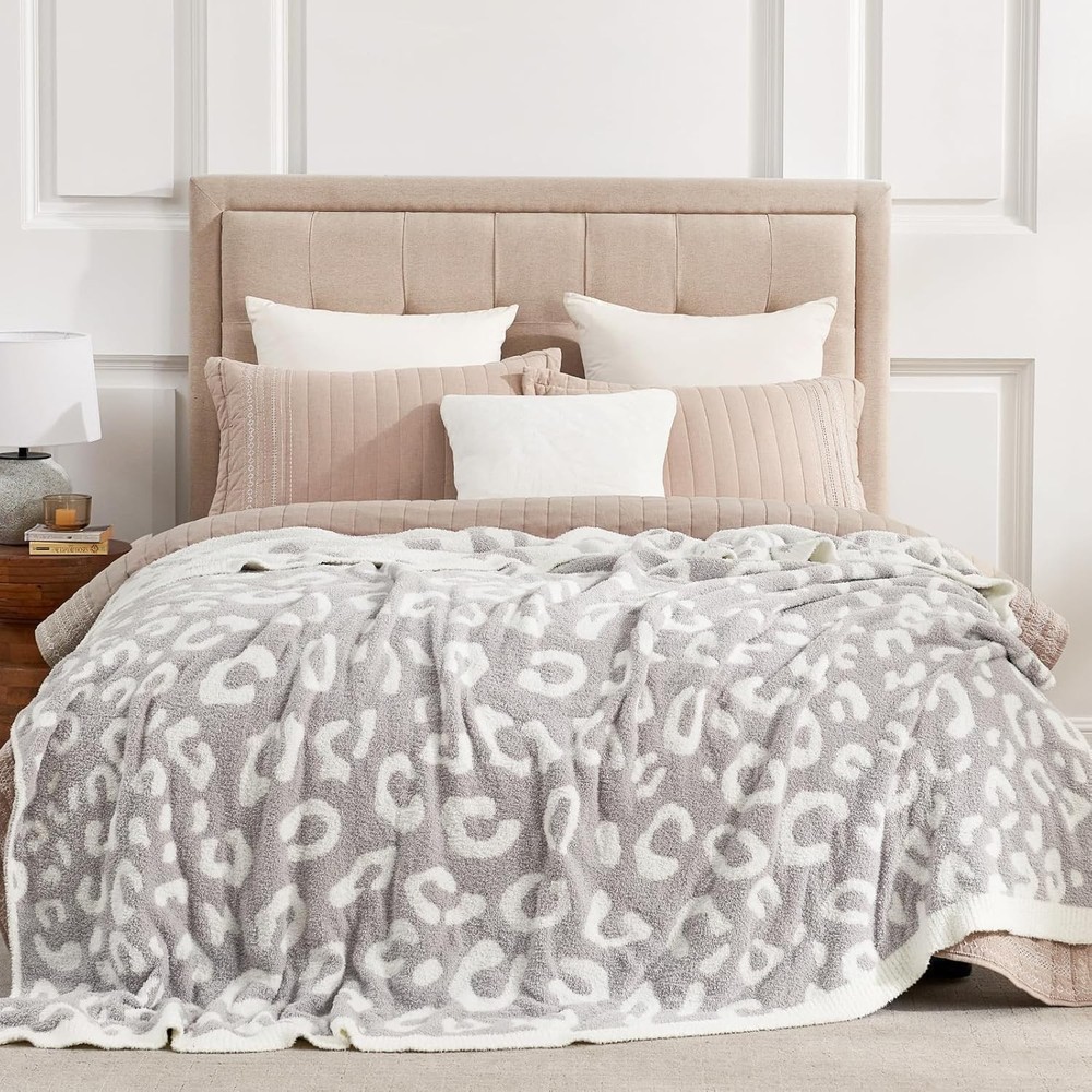 Leopard Queen Size Grey Microfiber Fluffy Warm Cozy Fuzzy Soft Blanket