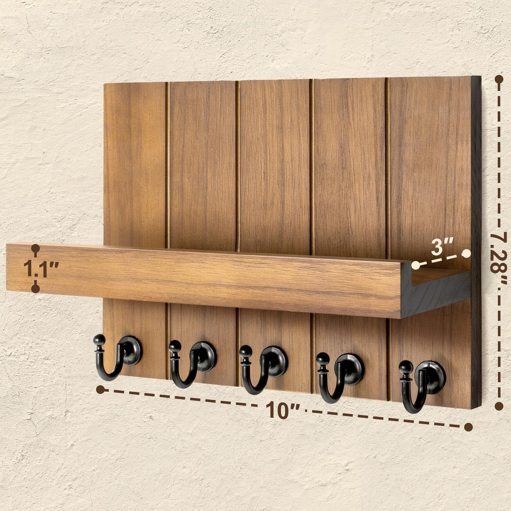 Decorative Key Holder for Wall - Rustic Key Hooks with Shelf and Mail Organizer