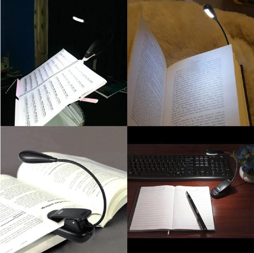 Clip On LED Reading Light Battery Powered Flexible Lamp for Book Laptop eReader