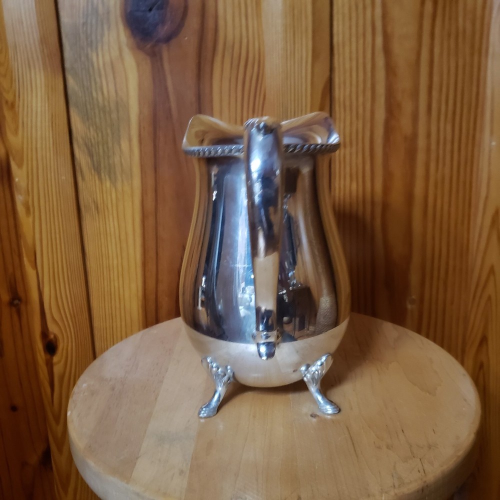 Vintage Crescent MCM Silverplate Footed Water Pitcher 8.5" Tall