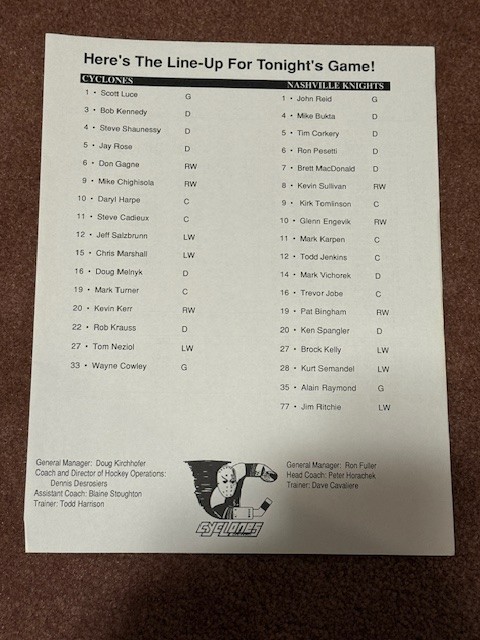 1990 Cincinnati Cyclones Program Inaugural Season