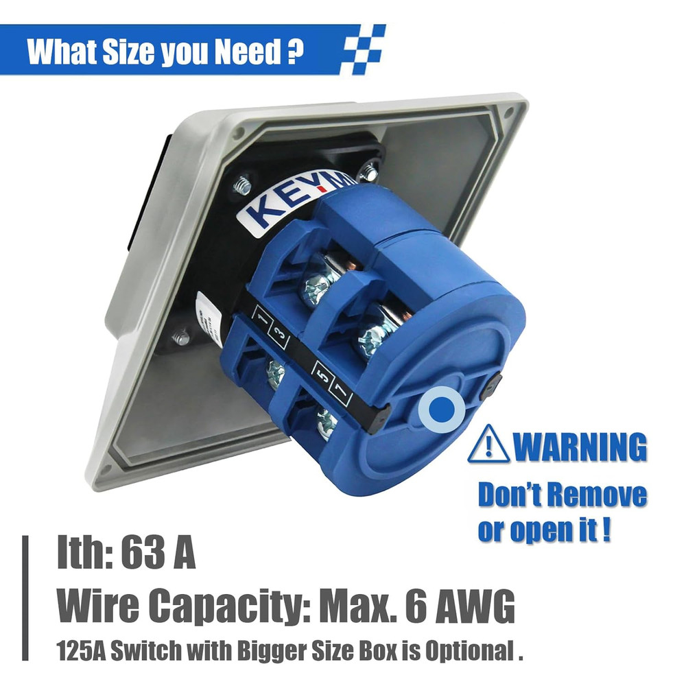 63A Rotary Changeover Switch with Master Switch Exterior Box, 660V 3 Position 2